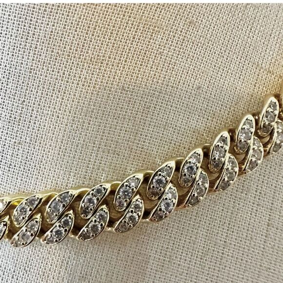 18K gold plated cuban link rhinestone necklace - Picture 2 of 11